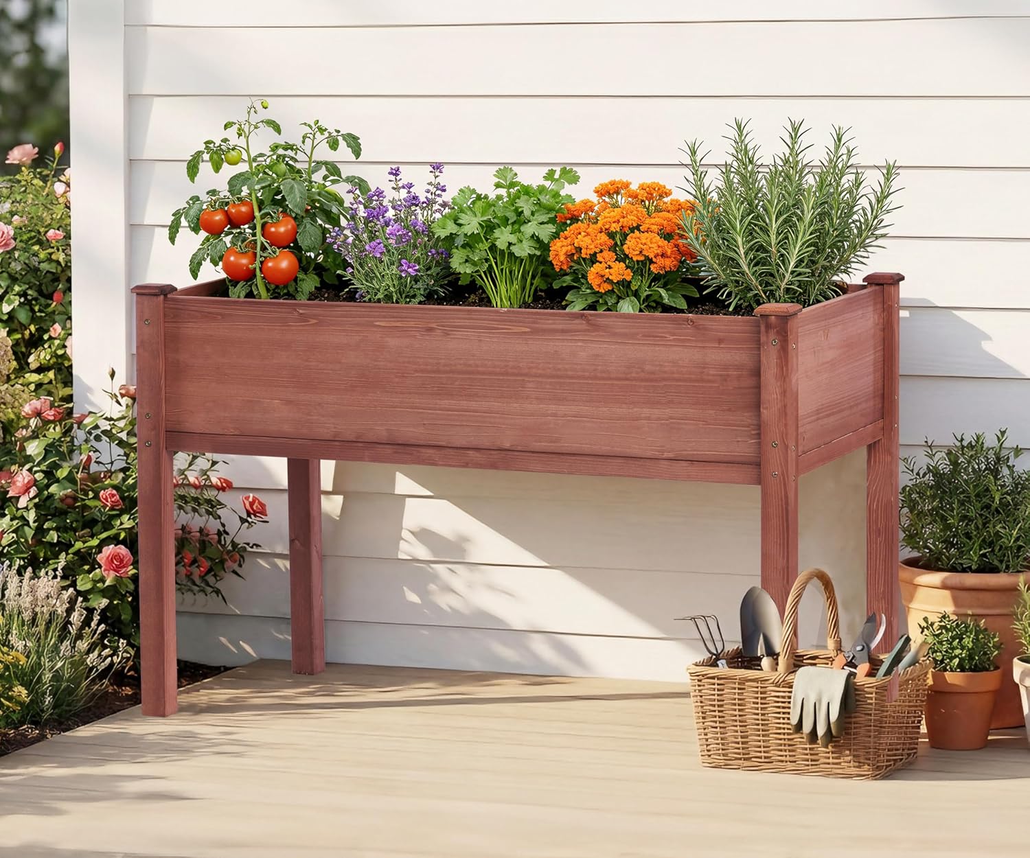 Raised Garden Bed with Legs, 48x24x30'', Outdoor Wood Elevated Planter Box, Thick Legs, w/Liner