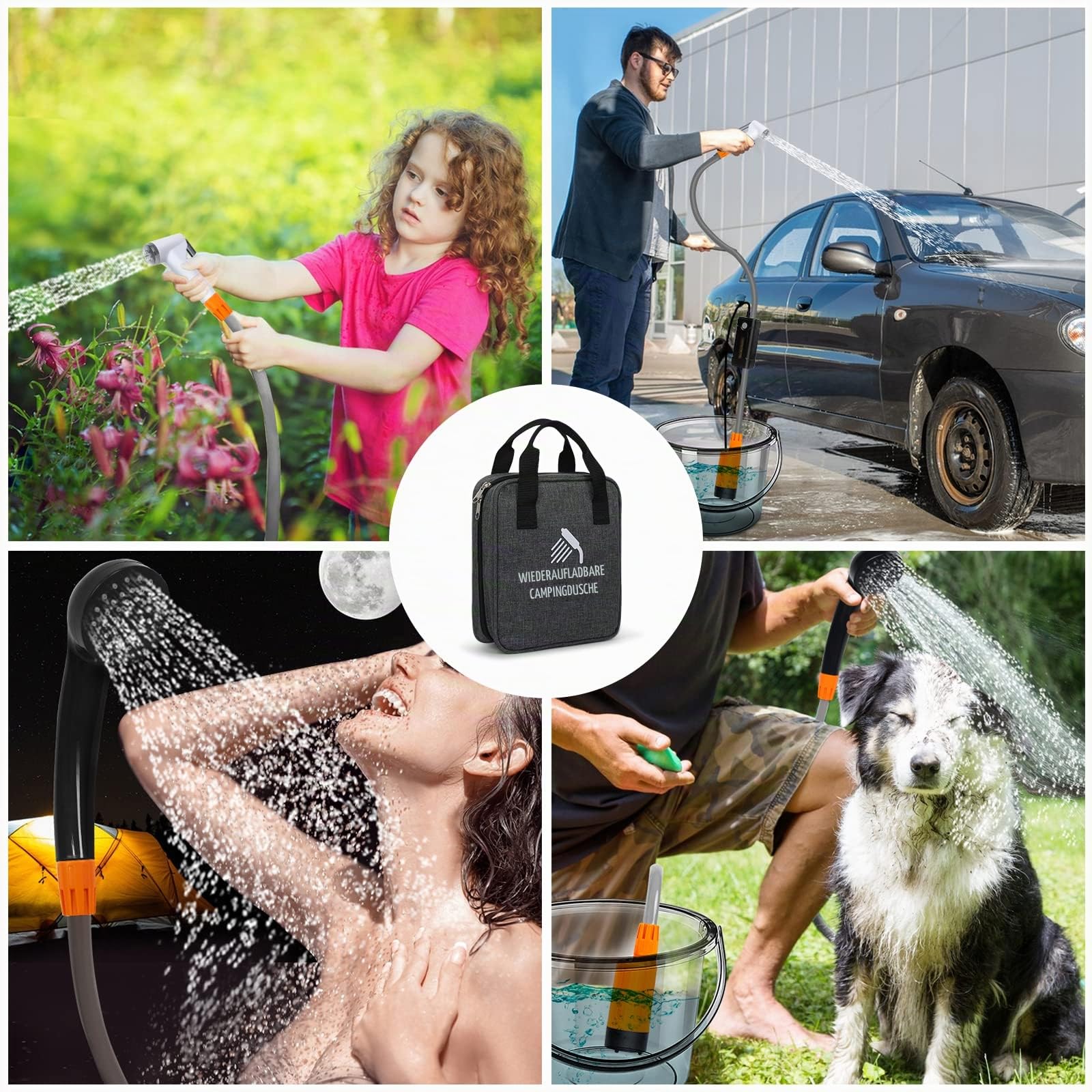 tragbare Campingdusche，LED-Licht，abnehmbare Batterie Camping Duschpumpe, tragbarer Outdoor Duschkopf, Wasserpumpe aus Eimer in stabilen und milden Duschkopf, verwendet für Camping und Reisen