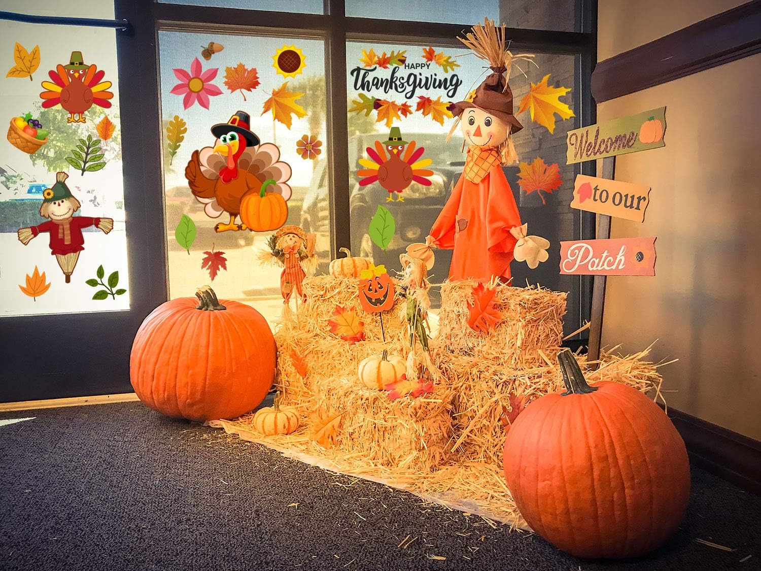 Funnlot Fall Window Clings 158PCS Thanksgiving Window Clings Fall Window Clings for Glass Windows Fall Window Decor for Offices Autumn Leaves Turkey Window Clings Home School Office