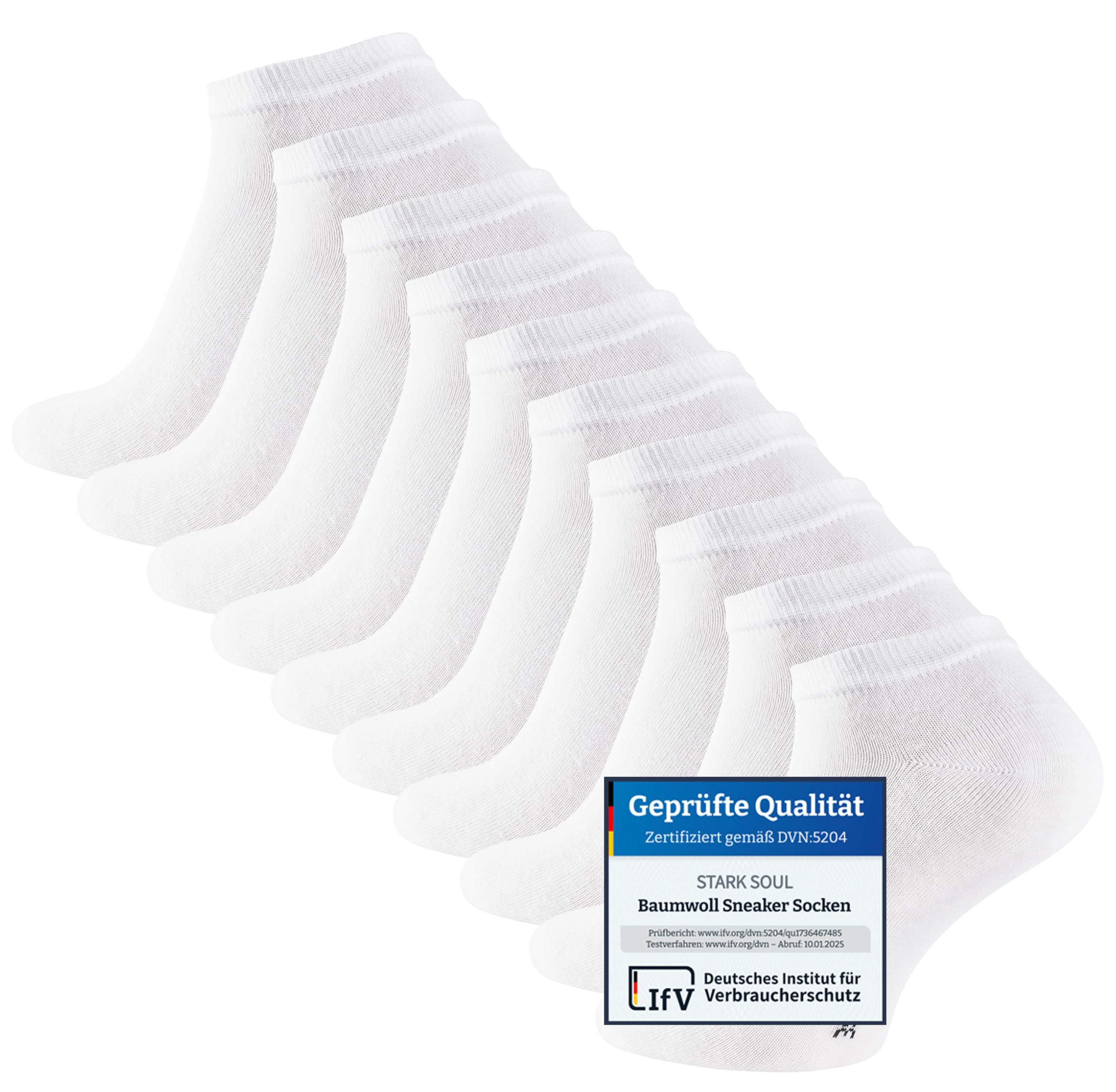 STARK SOUL Herren Sneaker Socken, 10 Paar - Weiss, 35-38 EU