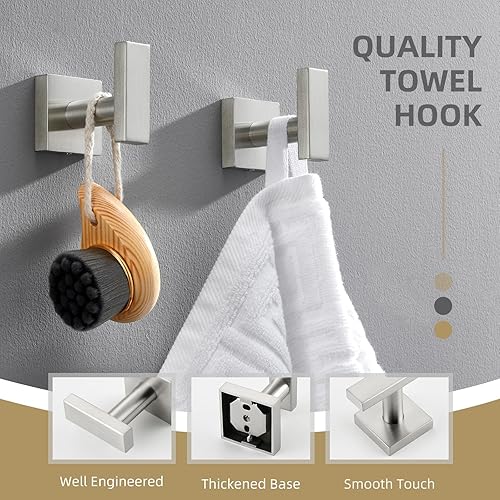 Miniatura 4 de Angle Simple Paquete de 2 ganchos para toallas de baño, soporte para bata de baño de acero inoxidable SUS304, moderno gancho para colgar abrigos