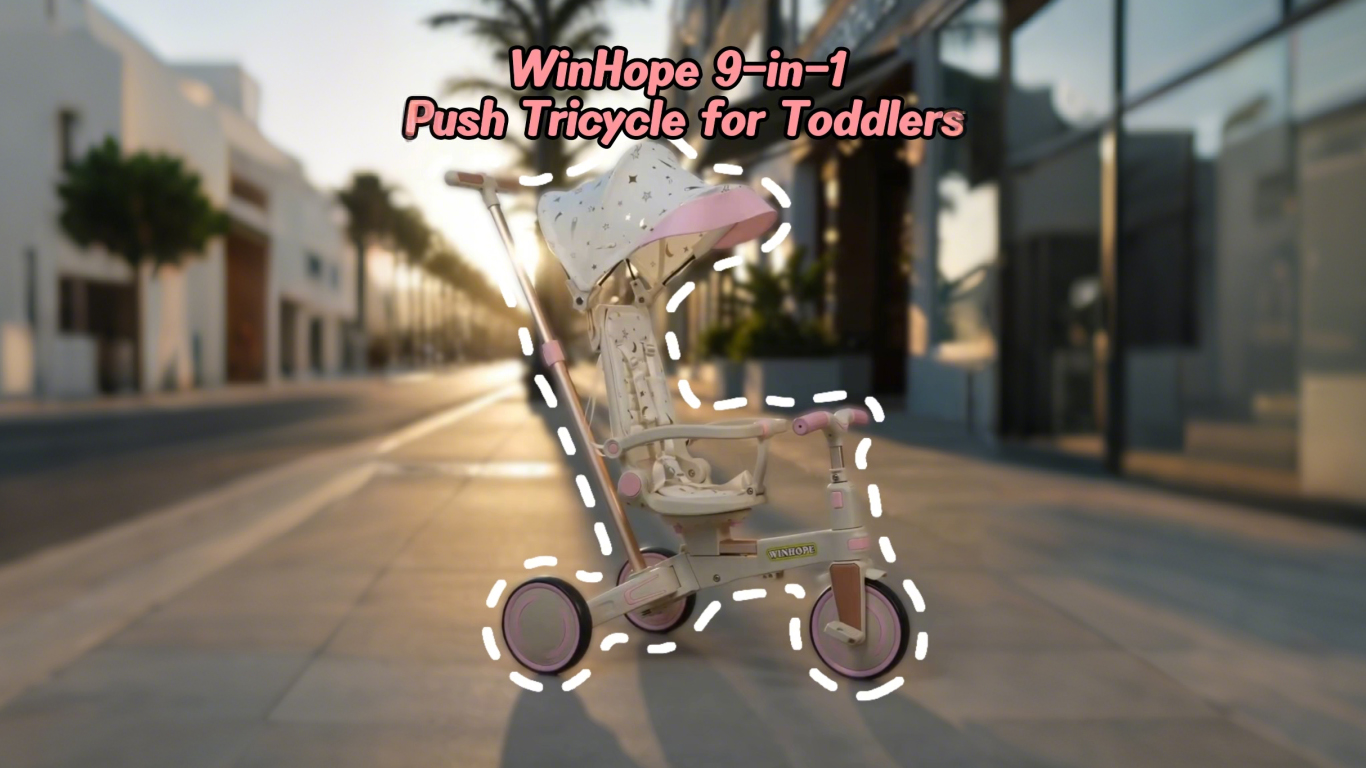 Twinly - Triciclo Evolutivo Bambino Sami Pieghevole con Sedile Girevole 360 Bicicletta 2 anni - Passeggino Bambino, Giocattolo, 1-5 anni o 25 kg - Luce, Cappottina Estensibile (Beige