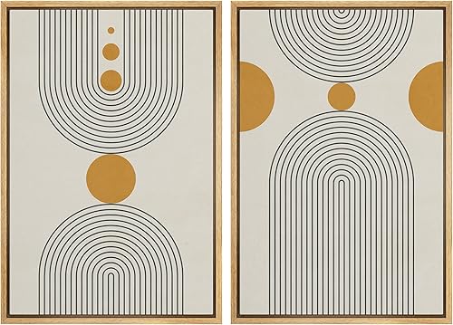 Miniatura 47 de IDEA4WALL Lienzo enmarcado para pared, juego de arte Bauhaus dorado de mediados de siglo, patrón de cuadrícula moderna, ilustraciones con formas