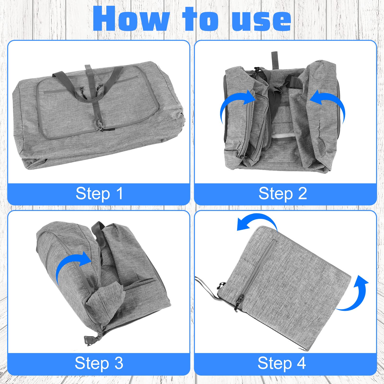 4 bolsas de lona de viaje de 65 l plegables con compartimento para zapatos y correa ajustable, bolsa de gimnasio impermeable, mochila de equipaje durante la noche, mochila de fin de semana 4