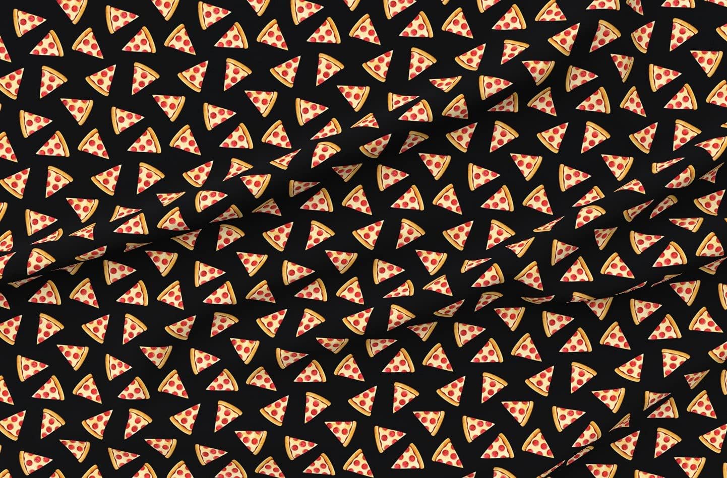Spoonflower Fabric - Pizza Black Food Slice Junk Food Pepperoni Printed on Petal Signature Cotton Fabric Fat Quarter - Sewing Quilting Apparel Crafts Decor