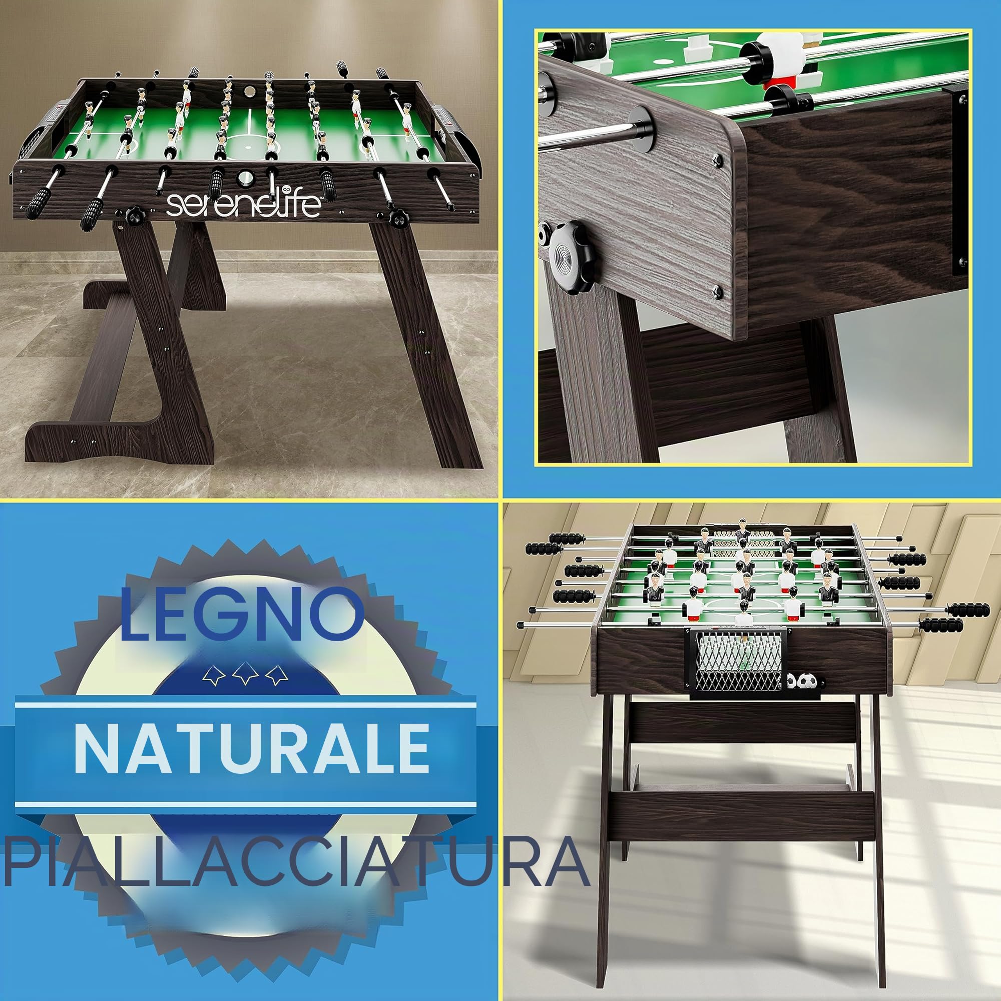 SereneLife Tavola da Calcio Balilla a Grandezza Naturale, Calcio con Palla Set per la Casa, Calcio Balilla Professionale, Design Moderno e Robusto.