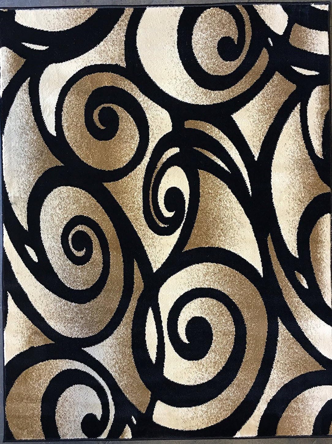 XGATML Modern Area Rug Contemporary Black Bellagio Swirl Design 341 (8 Feet X 10 Feet 6 Inches)