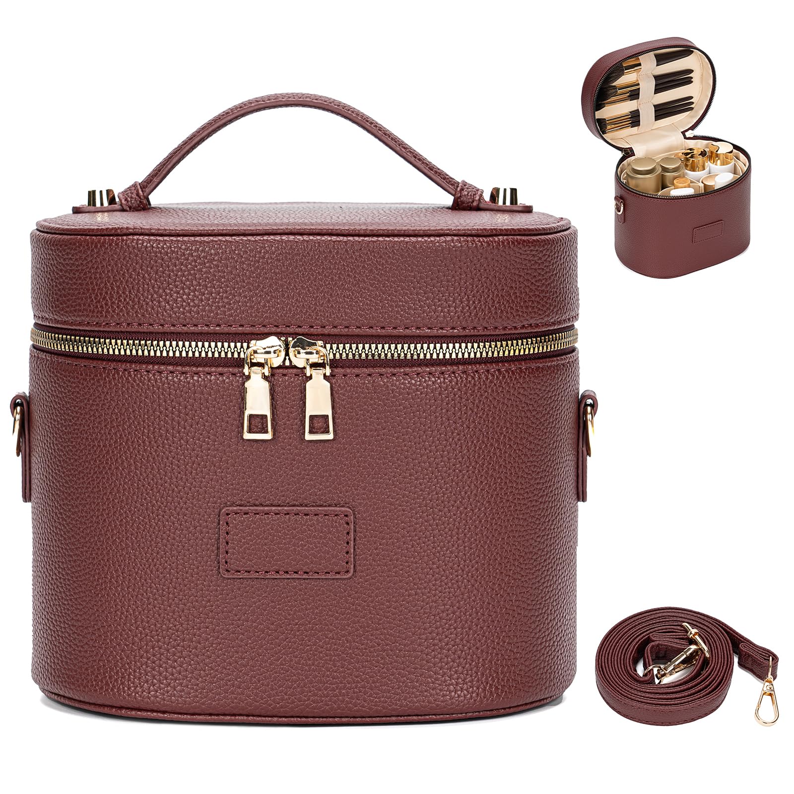Kosmetiktasche Damen, Make Up Tasche für Frauen – Leder Vanity Case mit herausnehmbarer Trennwand, Waschbare Fächer