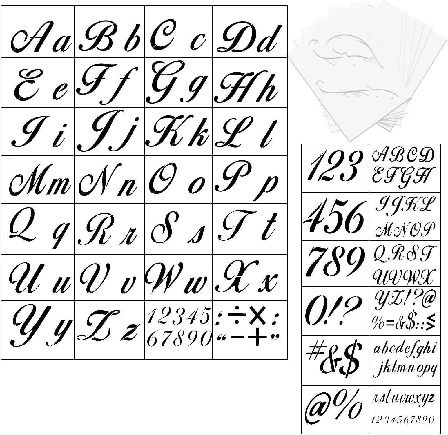 Letter Stencils 40pcs,Reusable Plastic Number Templates, 80 Cursive Alphabet & Numbers & Symbols, Upper and Lowercase Letters for Painting on Wood, Christmas, Poster,Glass, Farm House, Craft, Walls