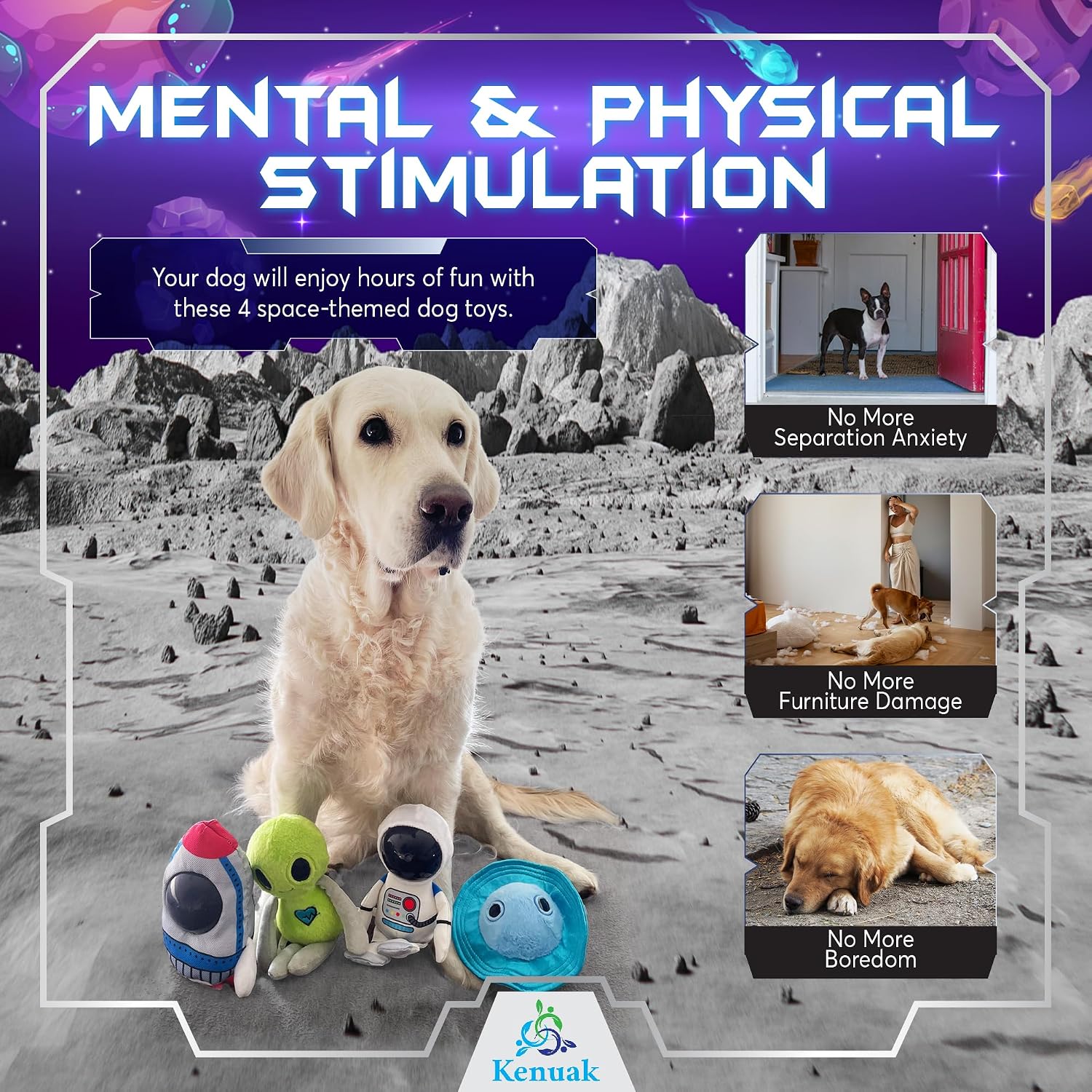 Juegos para perros espaciales, accesorios de juguete para perros resistentes para perros grandes y pequeños, mordedor indestructible de felpa para mascotas 6