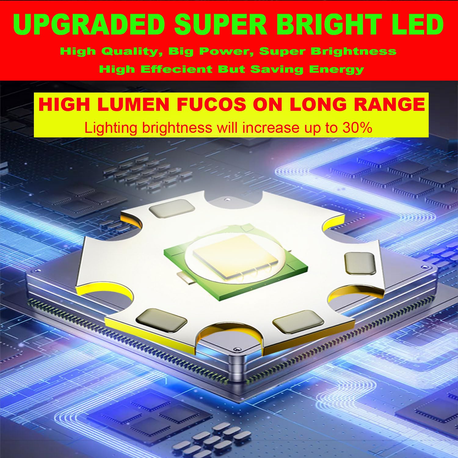 Linterna LED grande de 22000 lm, 6 modos recargables, de mano, para camping, caza, luces de trabajo portátiles para emergencias en interiores y exteriores