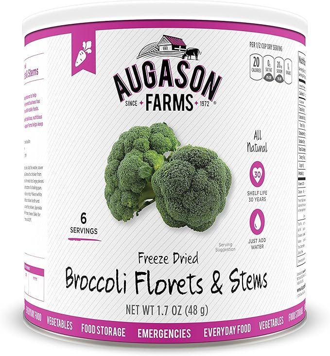 Augason Farms Freeze Dried Broccoli Florets & Stems 1.7 oz