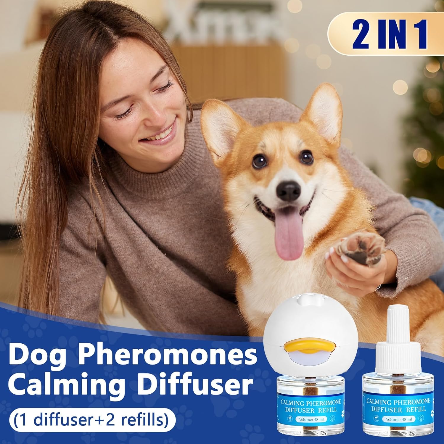 Dog Calming Diffuser - Dog Pheromones Calming Diffuser, Relieves Stress & Anxiety Fighting Scratching Barking, Help Train Dogs To Pee, Dogs Pet Supplies With 1 Plug In+2 Pack 48ml Refill (3in1), N3