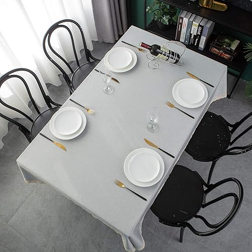 Miniatura 4 de EHouseHome - Mantel de lino sintético con orilla de encaje. Resistente al agua, a prueba de derrames y manchas, libre arrugas y a prueba de aceite