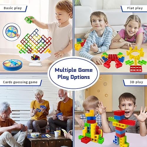 Miniatura 8 de Juego de 48 piezas de Torre Tetra con disco de castigo, juegos de mesa de ataque apilable, juguete apilable de equilibrio de 2 jugadores, juegos