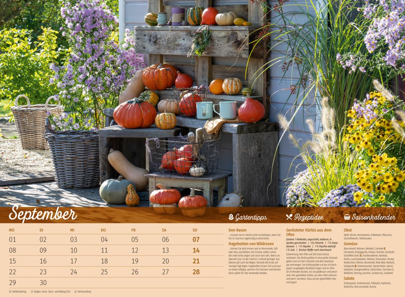 Landliebe Kalender 2025, Wandkalender im Querformat (45x33 cm) - Gartenkalender / Landleben mit Tipps zu Garten und Küche sowie Saisonkalender