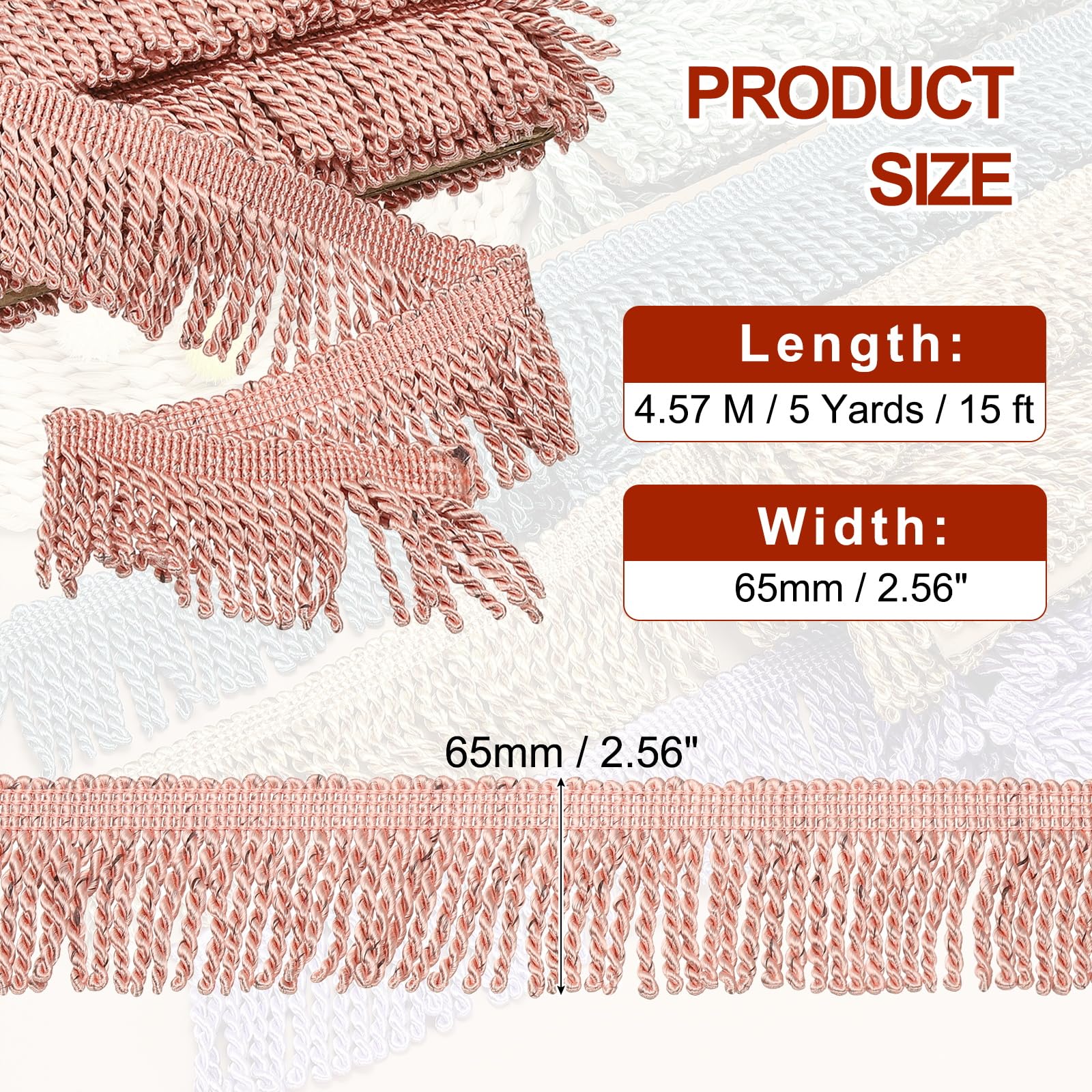 PATIKIL Pink Fringe Trim, 5 Yards x 65mm Fringe Trim Curtain Tassel Fabric Sewing for Curtain Sofa Clothes DIY Decoration - Image 2