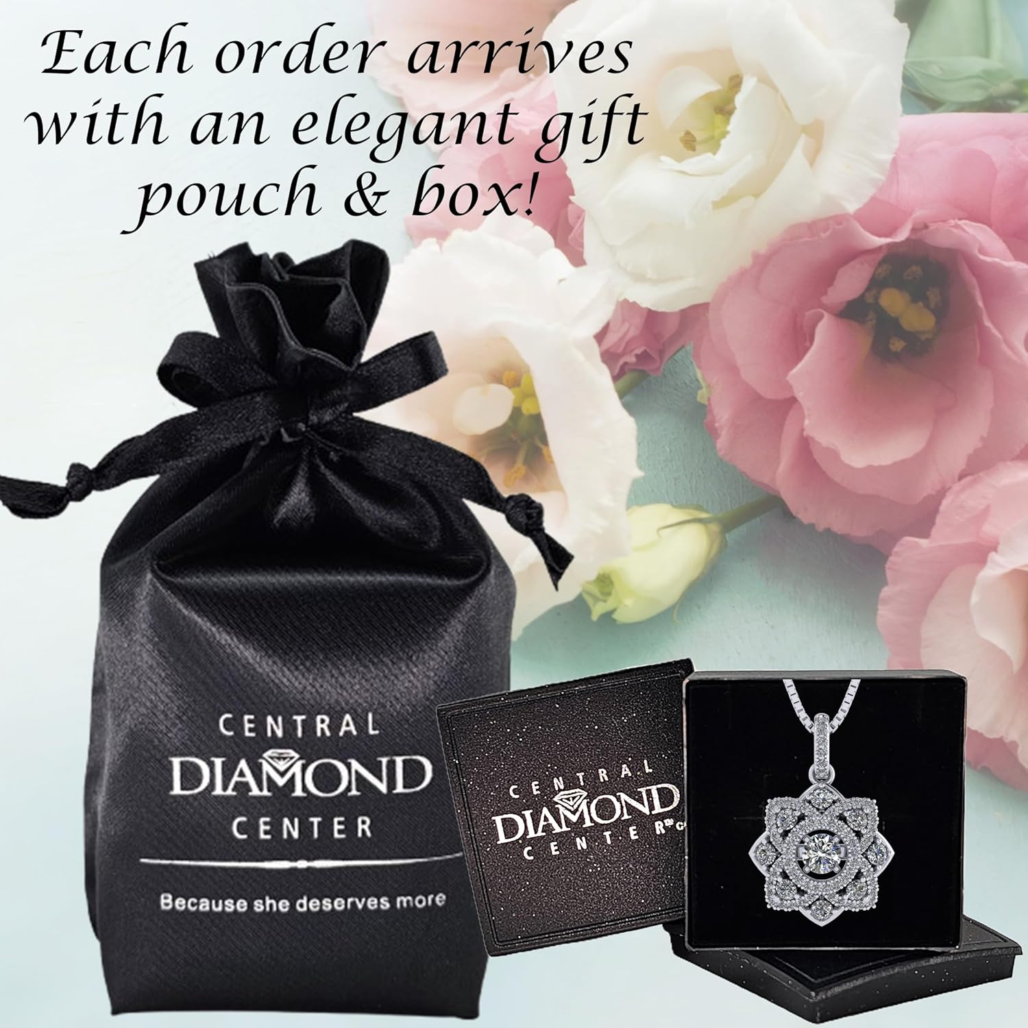 Central Diamond Center Forever Love Dancing Gemstone Flower Necklace Womens Pendant 925 Sterling Silver & Pure Brilliance Zirconia - Image 6