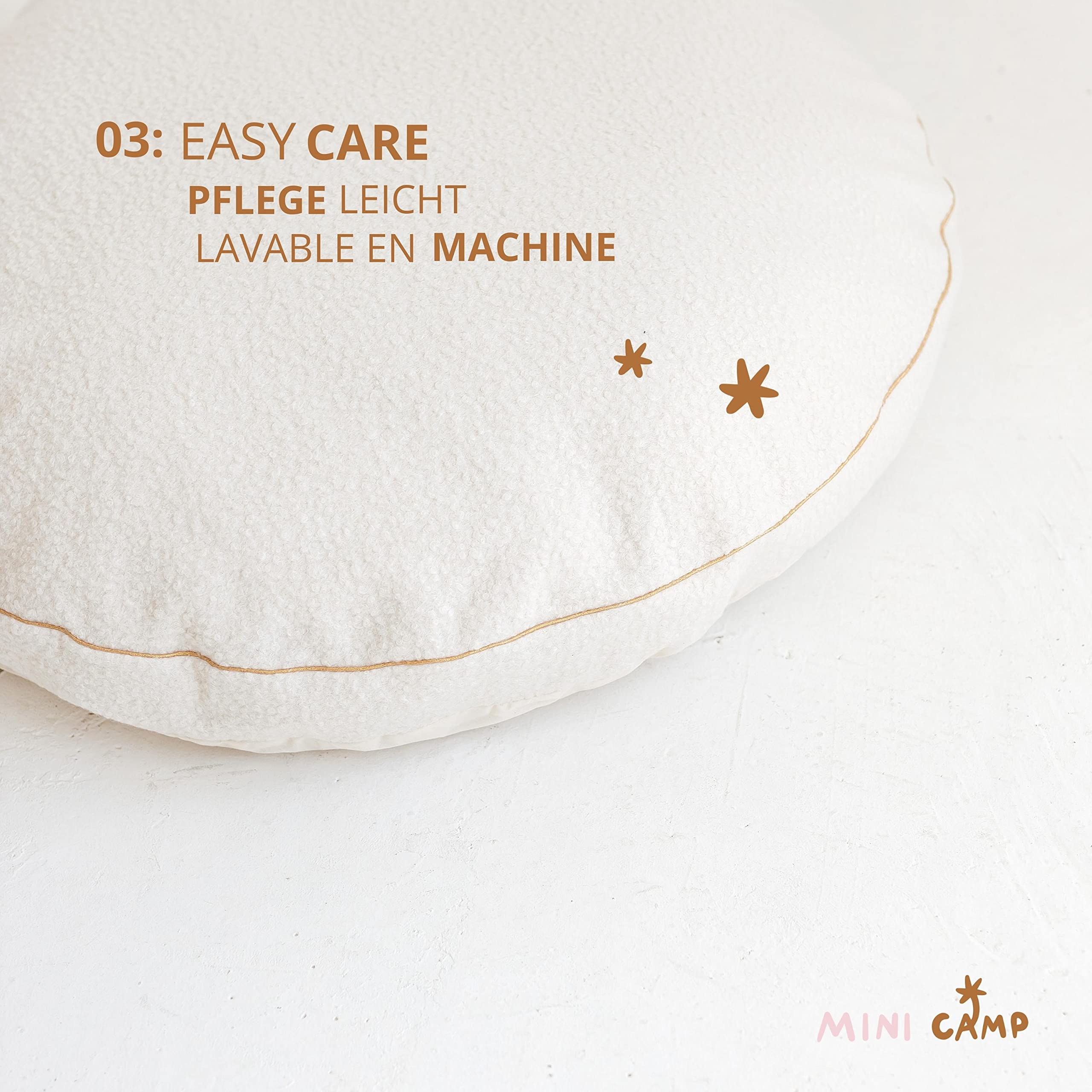MINICAMP Duże poduszki podłogowe dla dzieci, bardzo puszyste i nadające się do prania worek do siedzenia dla dzieci z wypełnieniem i pokrowcem sherpa, szerokość 100 cm, urocza poduszka do leżenia i czytania dla małych dzieci i nastolatków (białe)