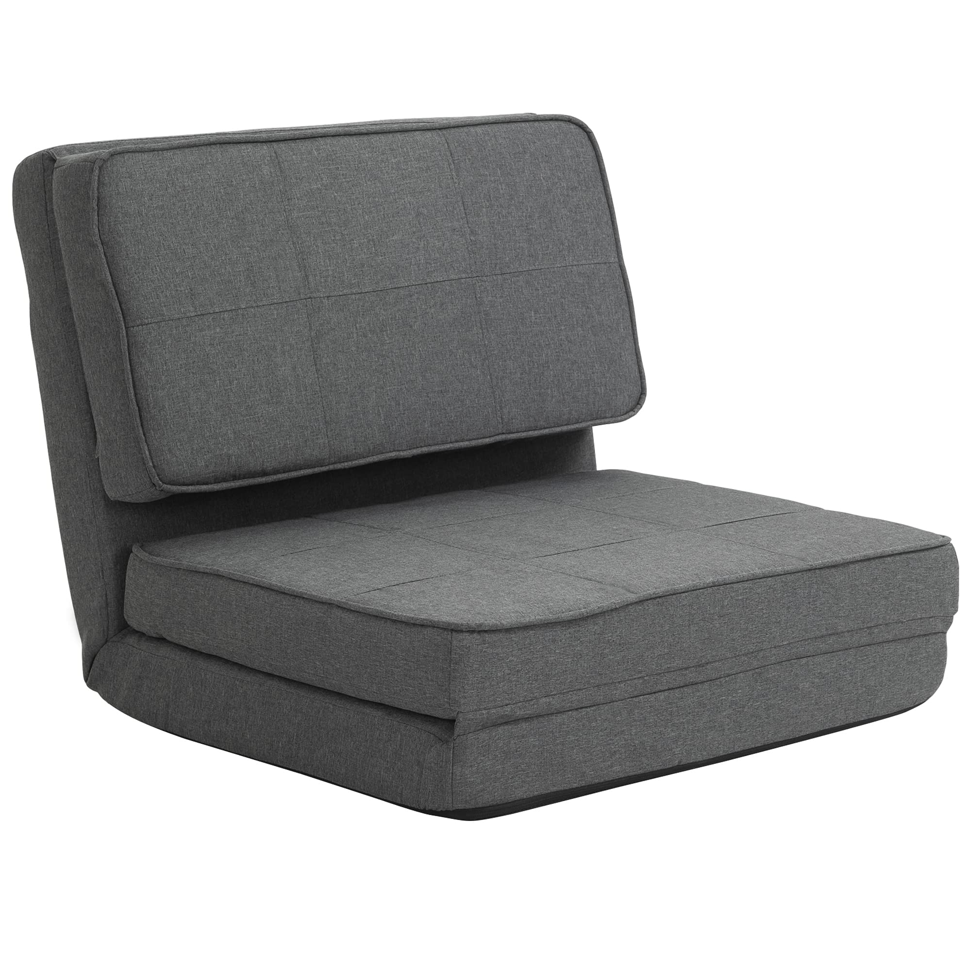 HOMCOMConvertible Flip Chair, Folding Upholstered Floor Sofa, Adjustable Guest Chaise Lounge, Dorm Bed with Metal Frame for Living Room and Bedroom, Dark Gray