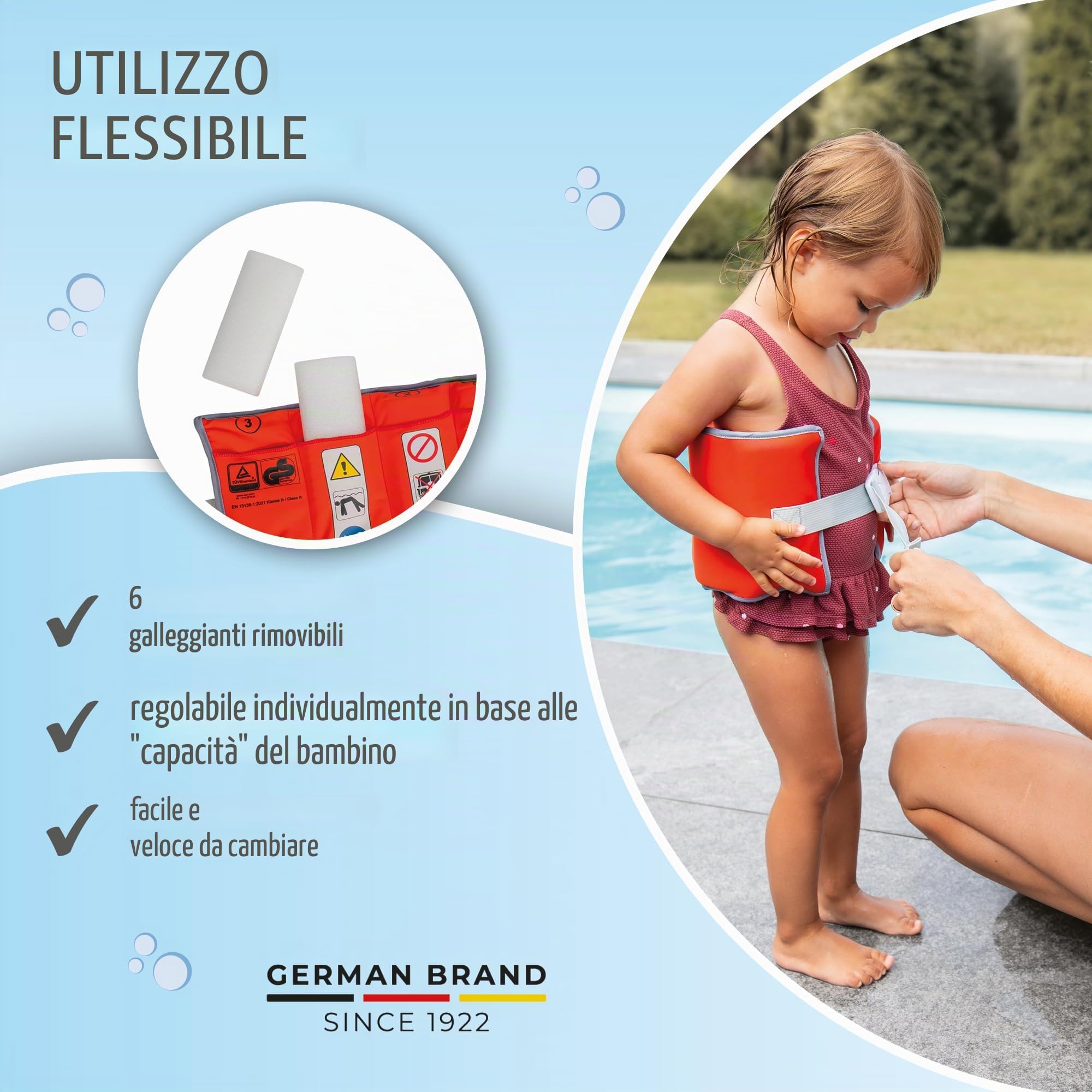 reer myswimbuddy - Cintura da nuoto per bambini e bambini piccoli, personalizzabile, per imparare a nuotare in modo sicuro, 15-30 kg