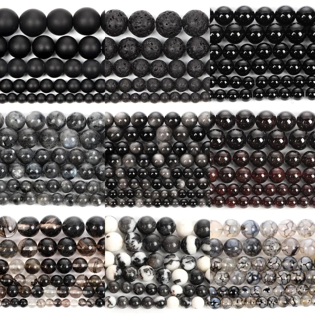 Naturalne Czarne Kamienne Koraliki Obsydian Lawa Labradoryt Agaty Hematyt Koraliki Dystansowe Luzem Do Tworzenia Biżuterii DIY Bransoletki Naszyjnik,Matowy Wyblakły,10mm-około 35szt