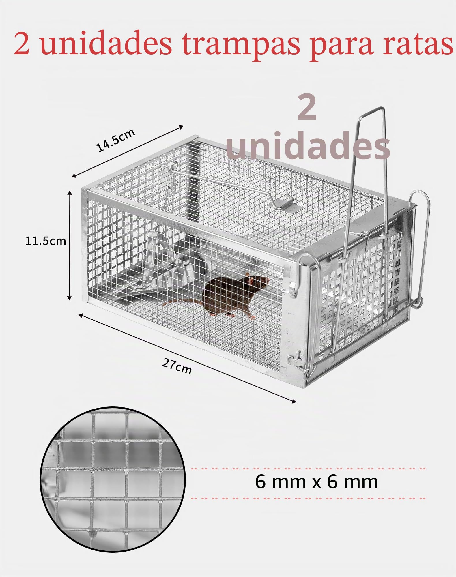 LAOYE Trampa para Ratas Jaula Atrapa Ratones 2 Pcs Trampas para Ratas Ratones de Campo Roedores Profesional Exterior - Jaulas Captura Trampa para Ratas Interior Reutilizable de Metal Tamaño Grande
