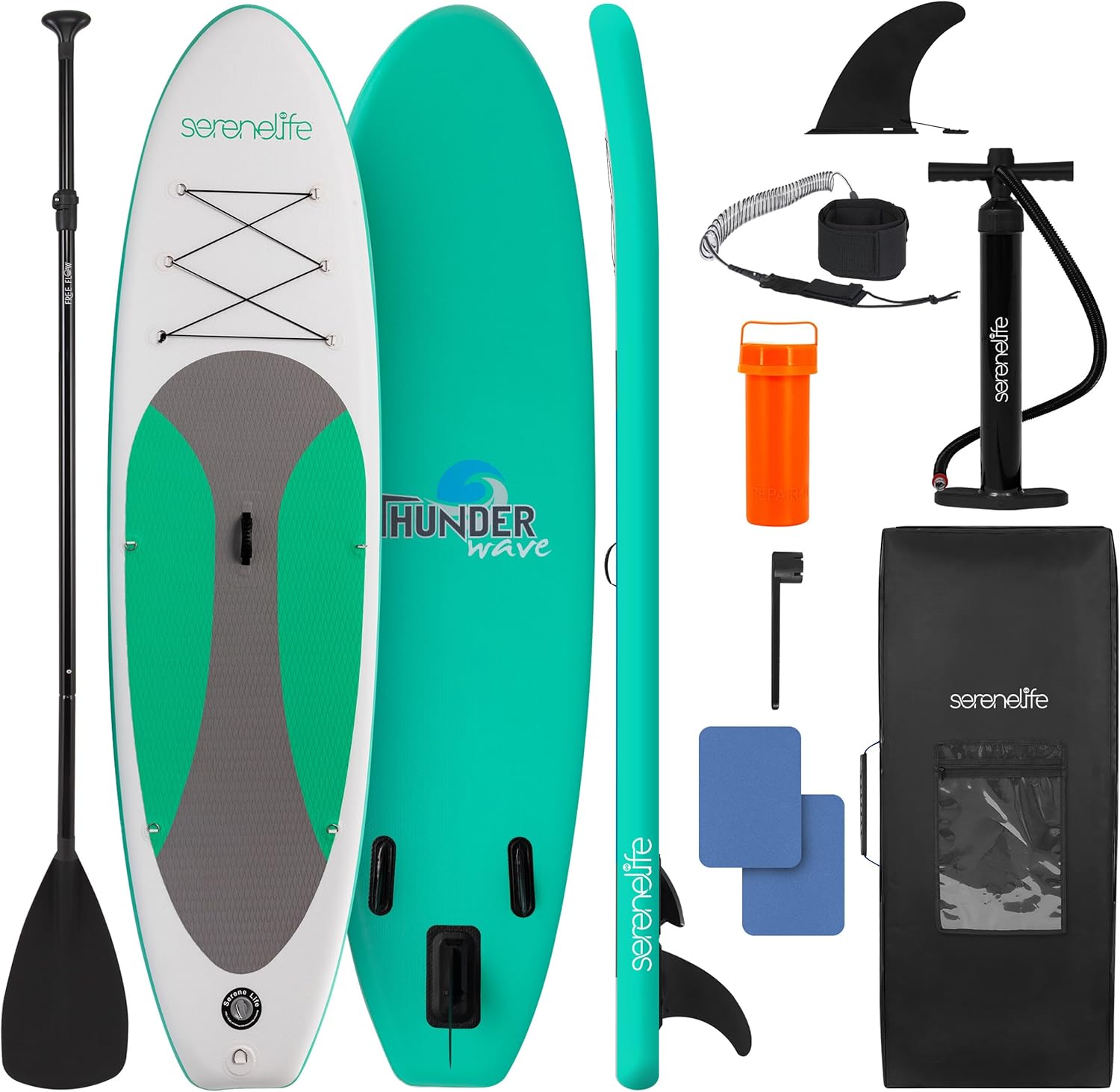 SereneLife Ultra-Light Inflatable Stand Up Paddle Board with Premium SUP Accessories - Extra Wide Stable Design with Non-Slip EVA Deck Pad for Youth and Adults of All Skill Levels - 275 lbs Capacity