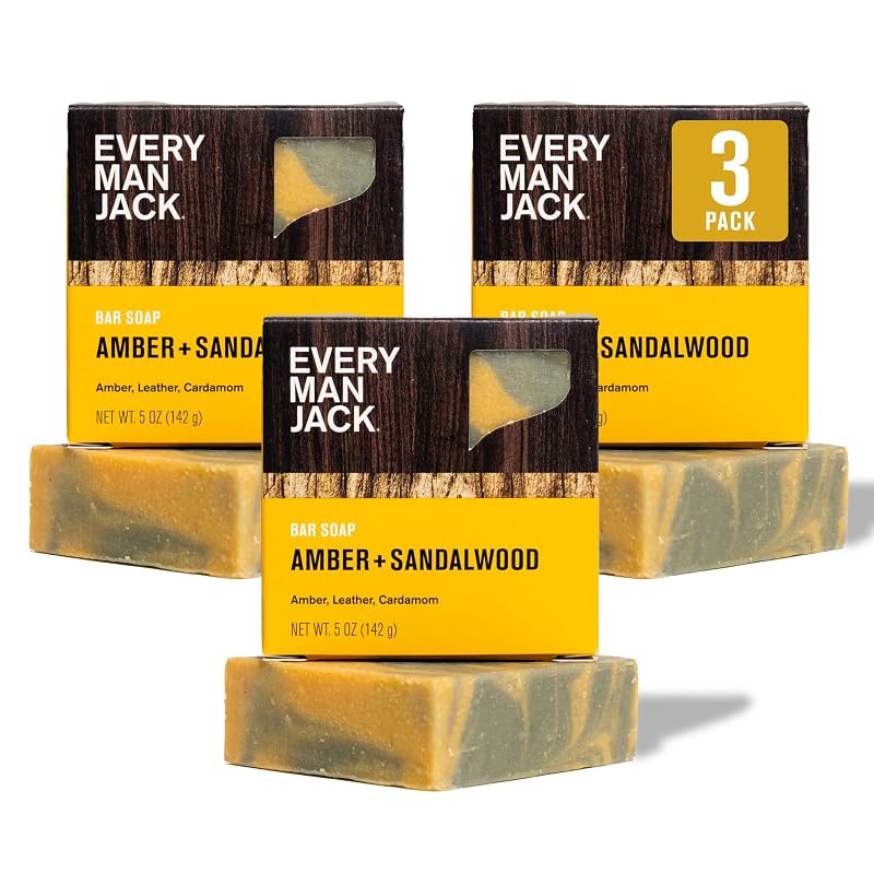 Every Man Jack Sabonete em Barra Corporal, Âmbar e Sândalo, Pacote com 3