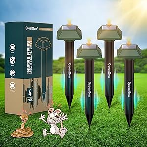 Ahuyentador de Topos Solar 4 Piezas, Ahuyentador de Jabalies para Jardín de Patio, 700 M² Impermeable Exterior Repelente Salamanquesas Serpientes para Rata Conejo Ardilla Mapache Serpiente