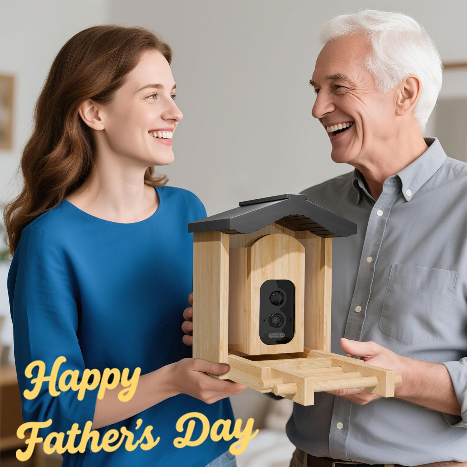 Bird Feeder with Camera, Smart Bird Feeder for Outdoors, Wild Birds Feeders with Solar Panel Bamboo Birds House Camera for Birdlovers, AI Auto Capture Birds & Real-time Notification (Gable) - Image 8