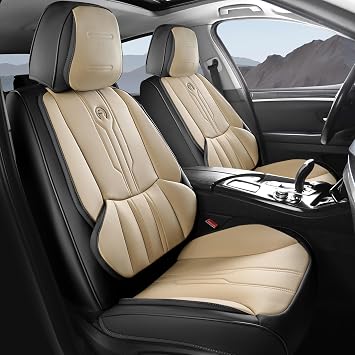 Car Seat Covers Custom Fit for Ford F150 2009-2026,Faux Leather Seat Cover Set for 2017-2026 F250 F350 F450, Accomodating Regular Cab Super Cab Super Crew Pickup Truck CushionsBeigeBlack,Front Seat