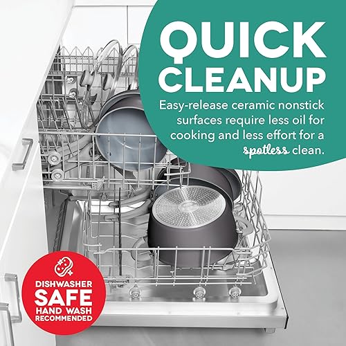 Miniatura 5 de DASH Dream Green - Juego de 2 sartenes de cerámica de 9.5 y 11 pulgadas, gris pizarra, aluminio reciclado y cerámica, juego de utensilios de cocina