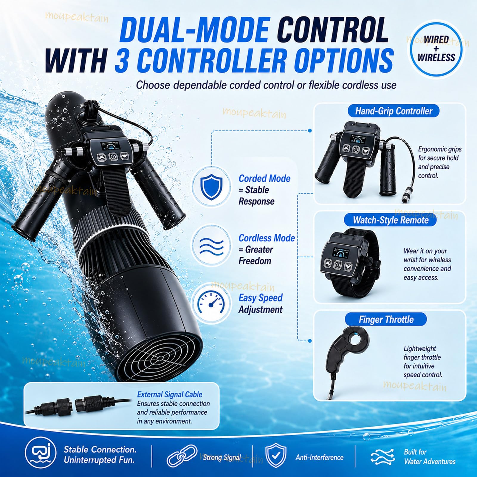 Scooter Submarino Para Buceo, 500 W, 9 Velocidades, Mando Remoto | 3-9 Km/H, Batería De 16000 Mah, Control Con Cable E Inalámbrico, Compatible Con Sup Y Kayaks Seleccionados