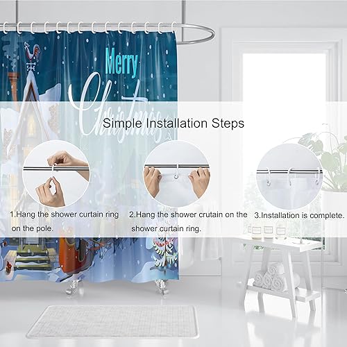 Miniatura 6 de Hipposama Cortina de ducha de Navidad para baño, decoración de Navidad, regalo de cortinas de ducha con 12 ganchos, 72 x 72 pulgadas