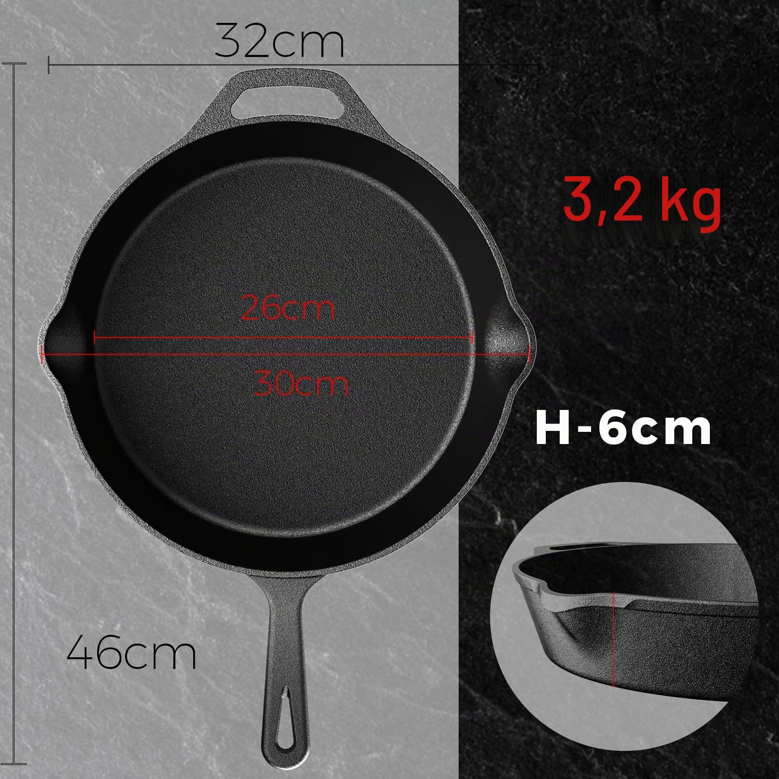 YASHE Sartén Plana de Hierro Fundido de 30 cm, Distribución Uniforme del Calor, Resistente y Duradera, para Uso Interior y Exterior
