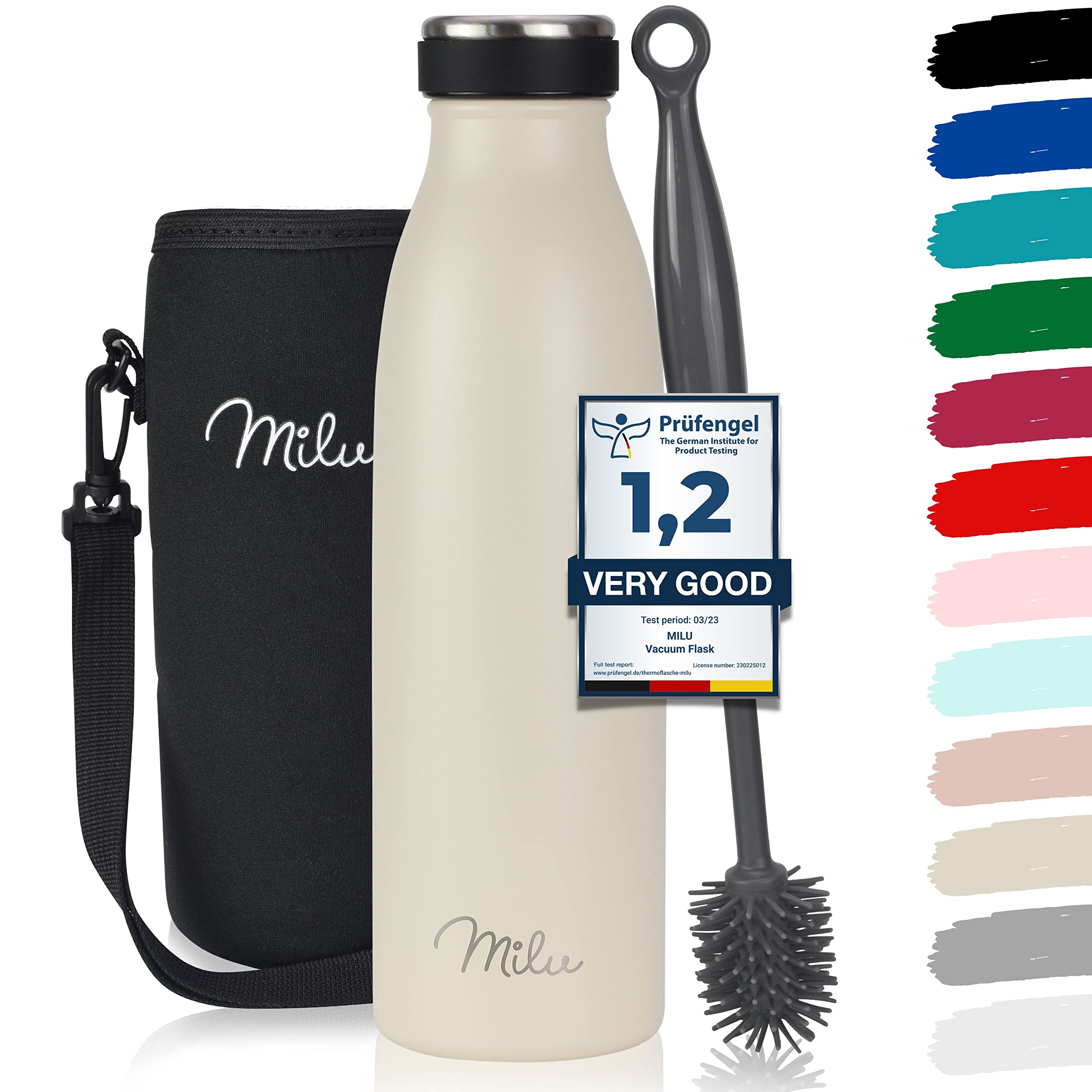 Milu Stainless Steel Drinking Bottle 500 ml, Insulated Thermo Flask for Water, Leak Proof, Insulated and Double Walled