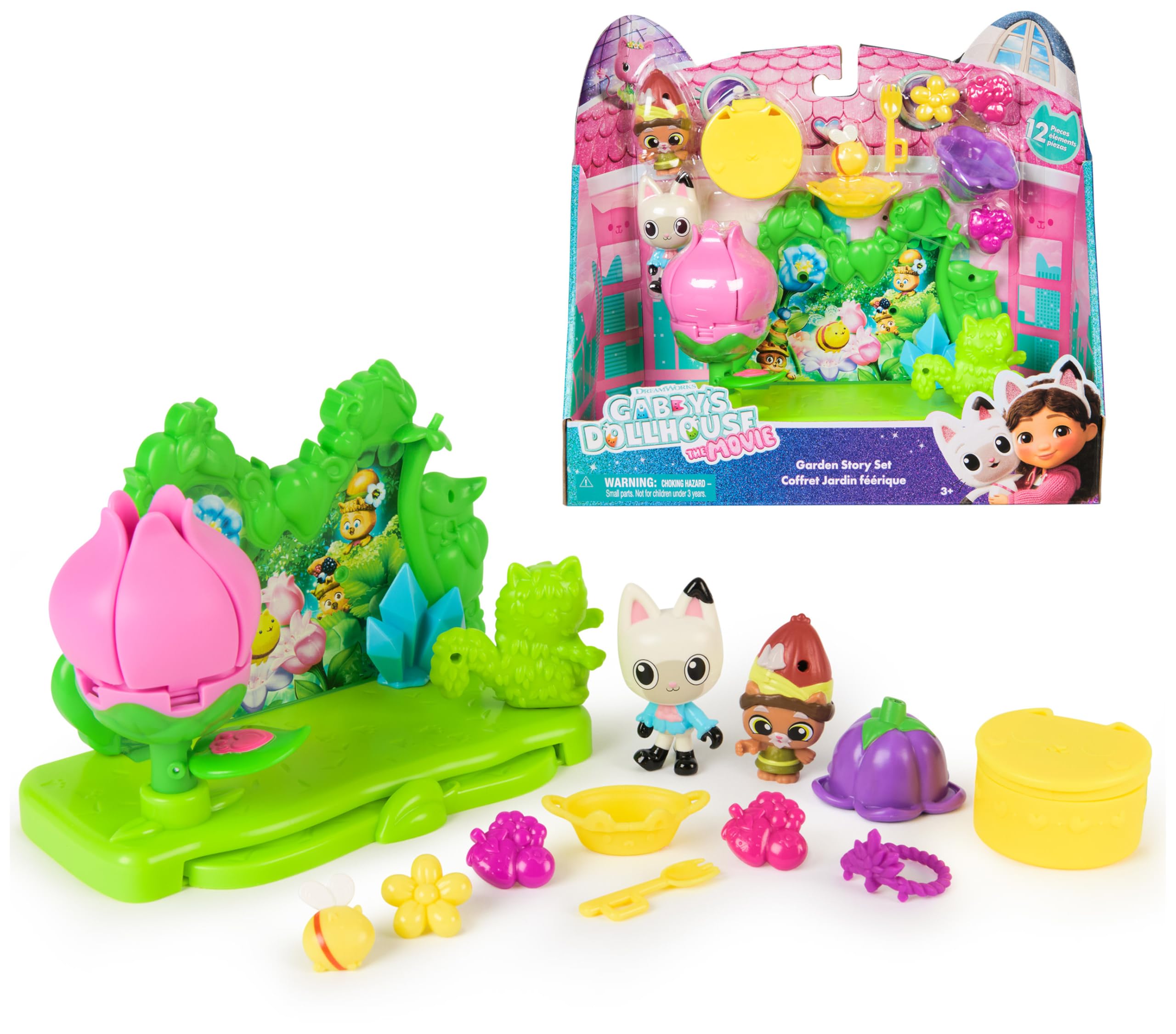 Gabby's Dollhouse: The Movie, Garden Story Set, Pandy Paws and Kitty Gnome Figures and 9 Doll's House Accessories, Kids Toys for Girls and Boys Ages 3 and Up