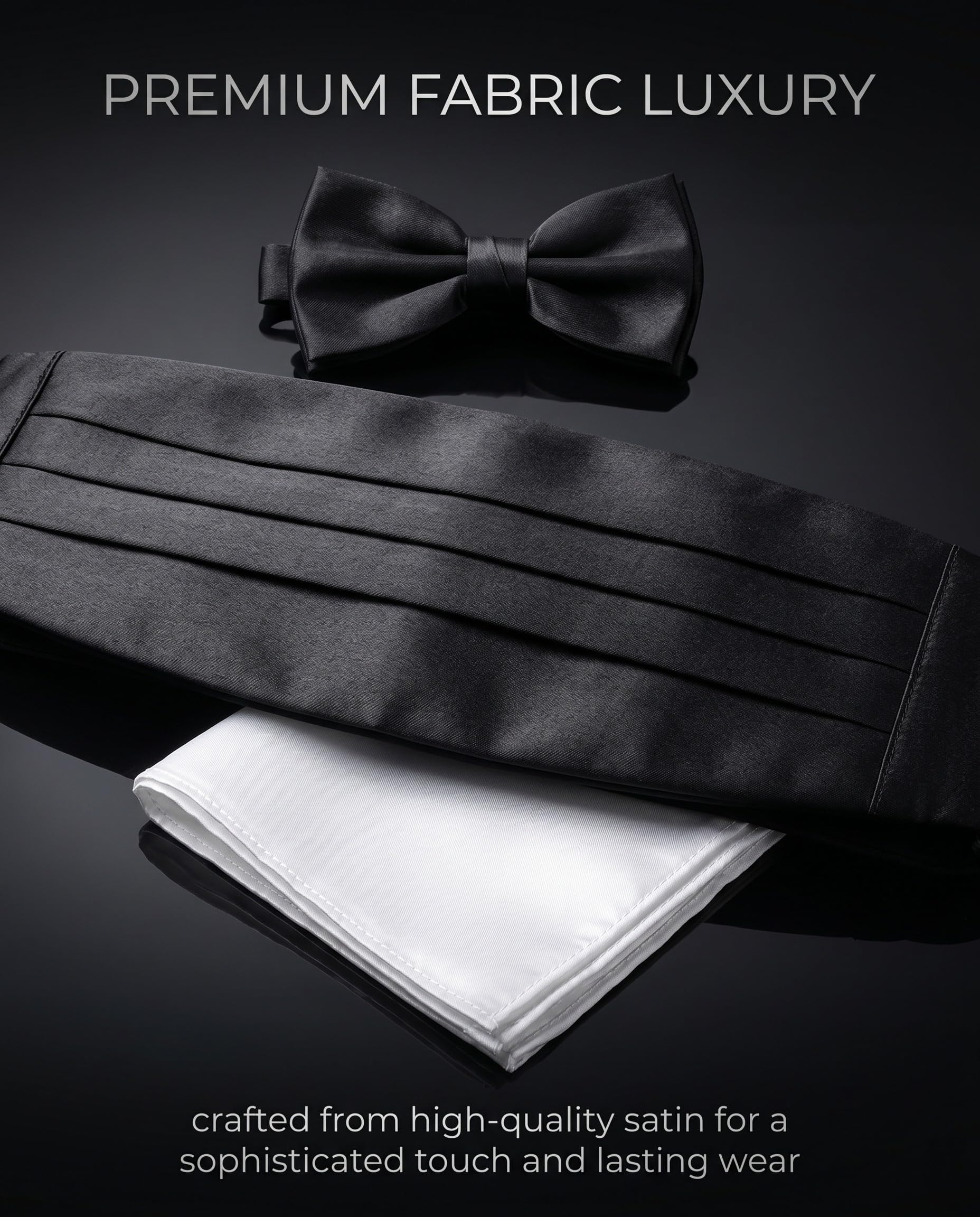 3 Stück Set Kummerbund Herren Halloween – fliege schwarz herren, Verstellbarer Kummerbund für Smoking Frack Anzug Hemd, Mit Fliege und Einstecktuch, schwarze fliege herren (schwarz)