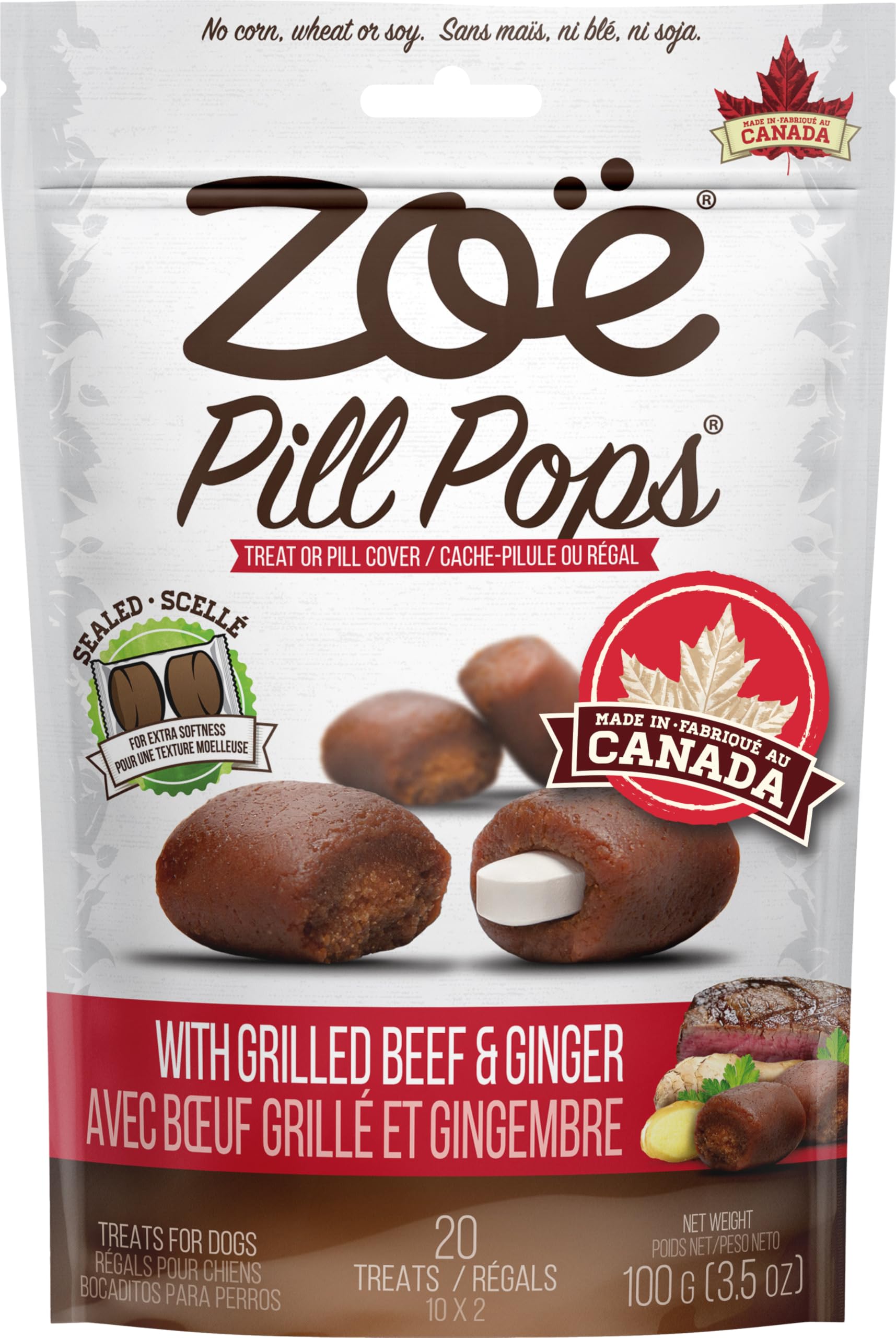 Zoe Zoë Pill Pops for Dogs, Healthy Dog Treats, All Natural Dog Treats to Hide Medication, Grilled Beef with Ginger Recipe, 3.5 oz