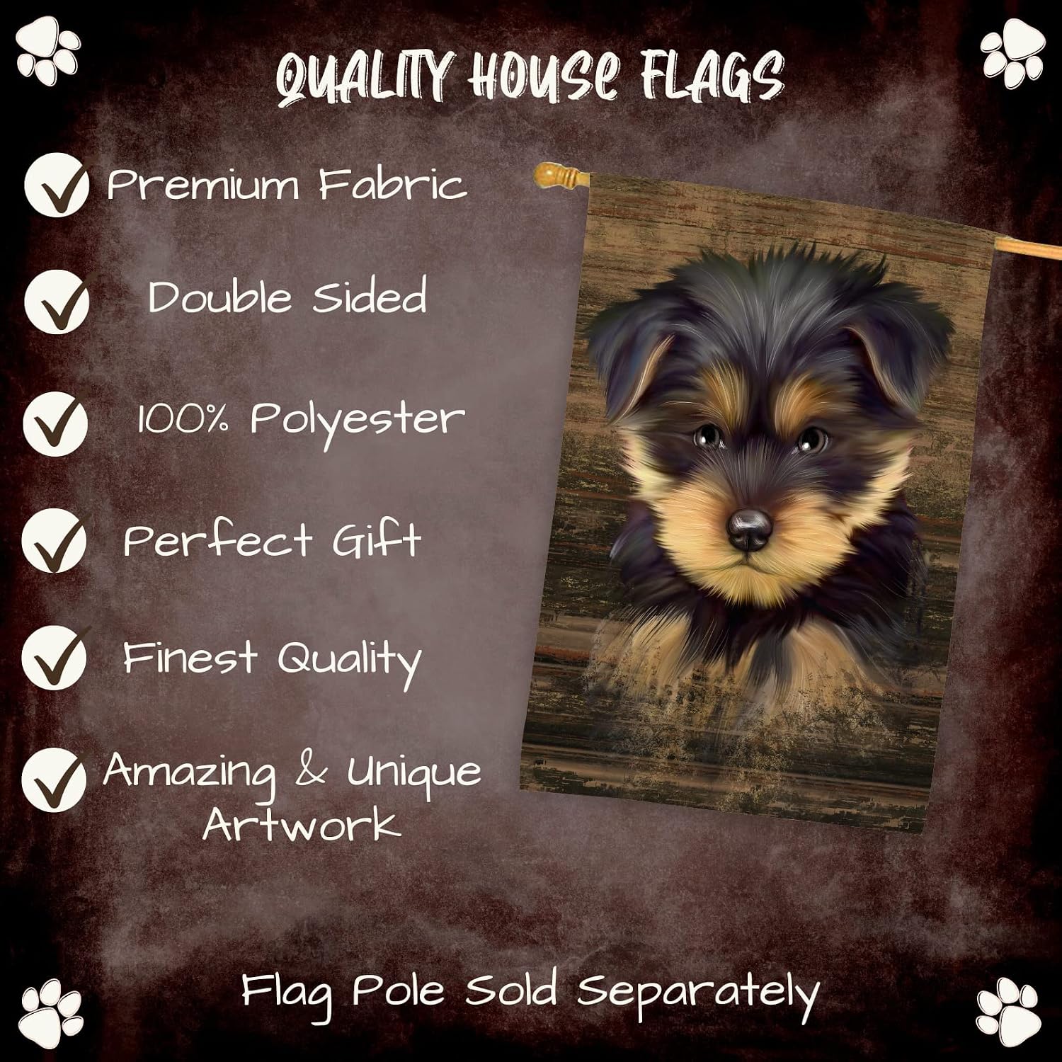 Rustic Yorkshire Terrier Dog House Flag - Outdoor Double Sided Pet Portrait Weather Resistant Premium Quality Home Decorative Flags - 100% Polyester 29"w x 43"h, HFLG55156