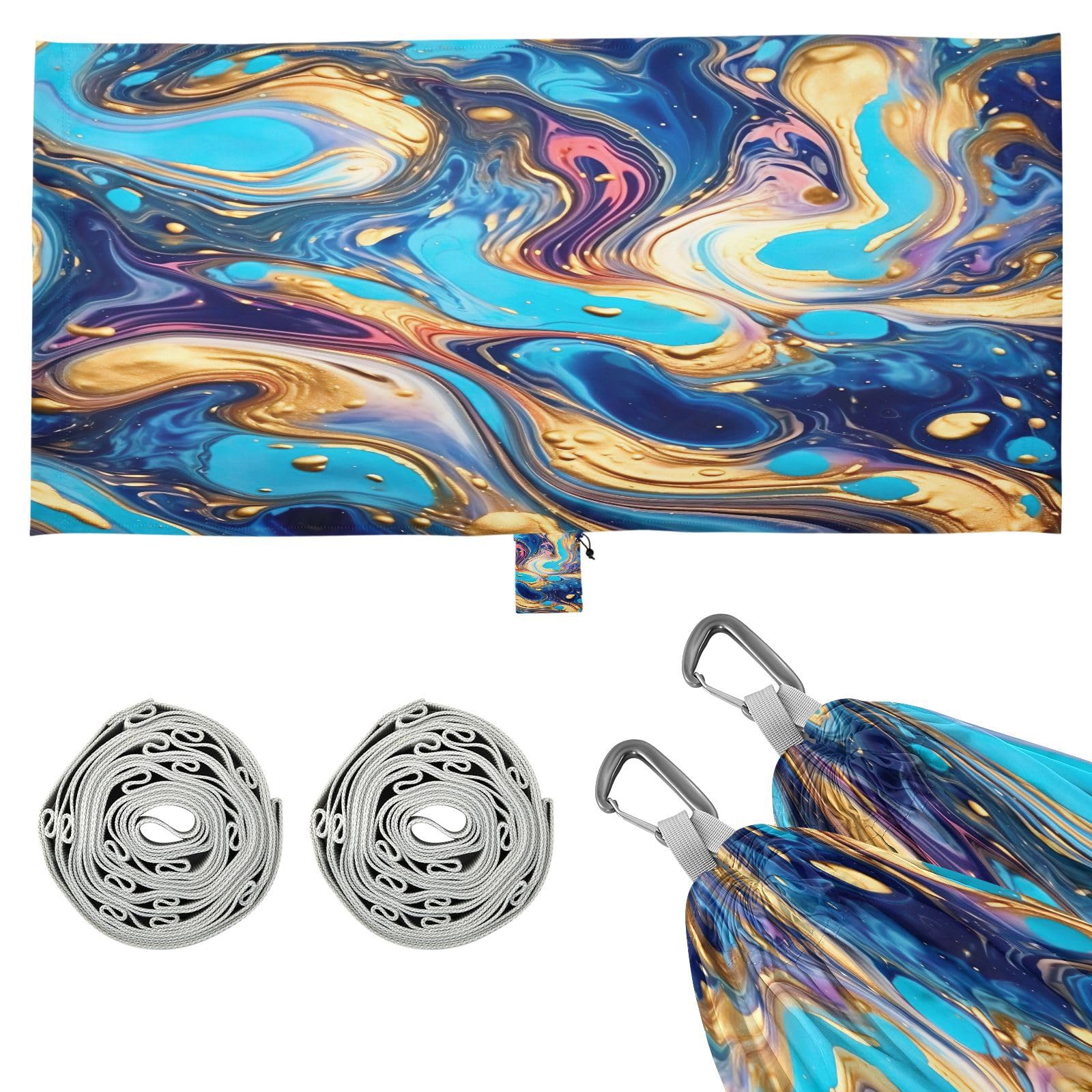 SDMKA Colorful Marble Pattern Camping Hammock, 330 lbs with 2 Tree Straps, Carry Bag, Single Portable Hammock for Outdoor/Indoor, Hiking, Beach, Backpacking, Travel