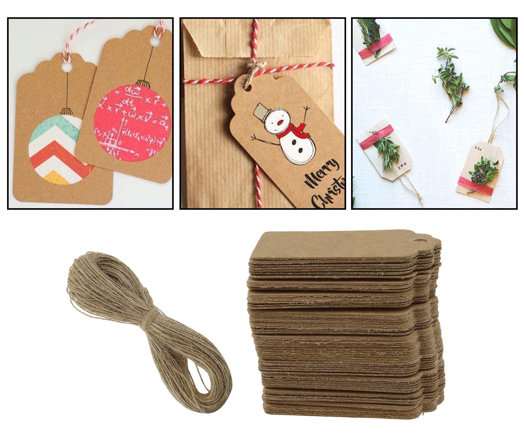 100 Etichette Regalo In Carta Kraft Con Spago - 7x2 Cm Per Matrimoni, Compleanni E Natale - Foto 2