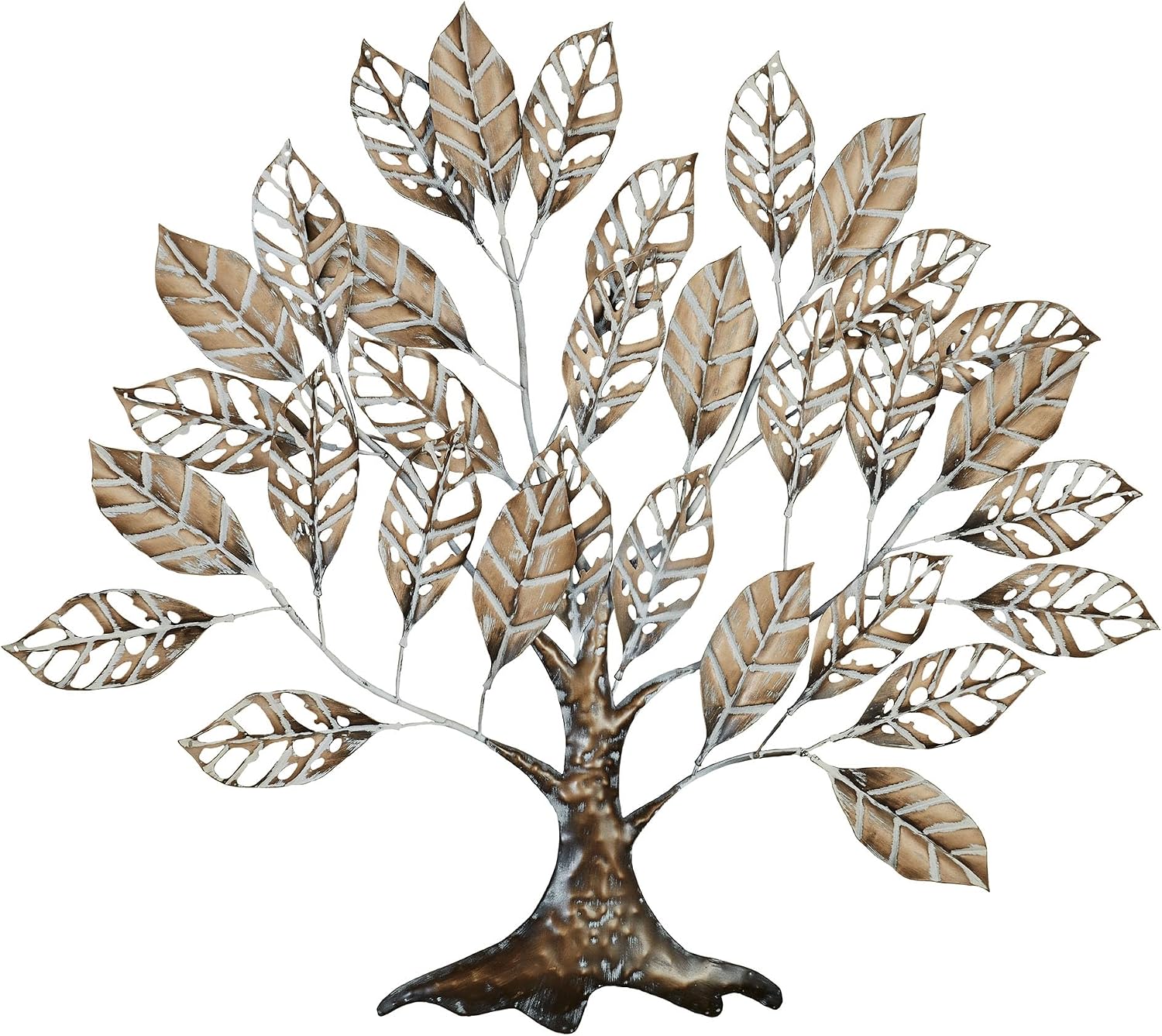 Natures Solitude Tree Metal Wall Art, Burnished Gold with Brown Trunk