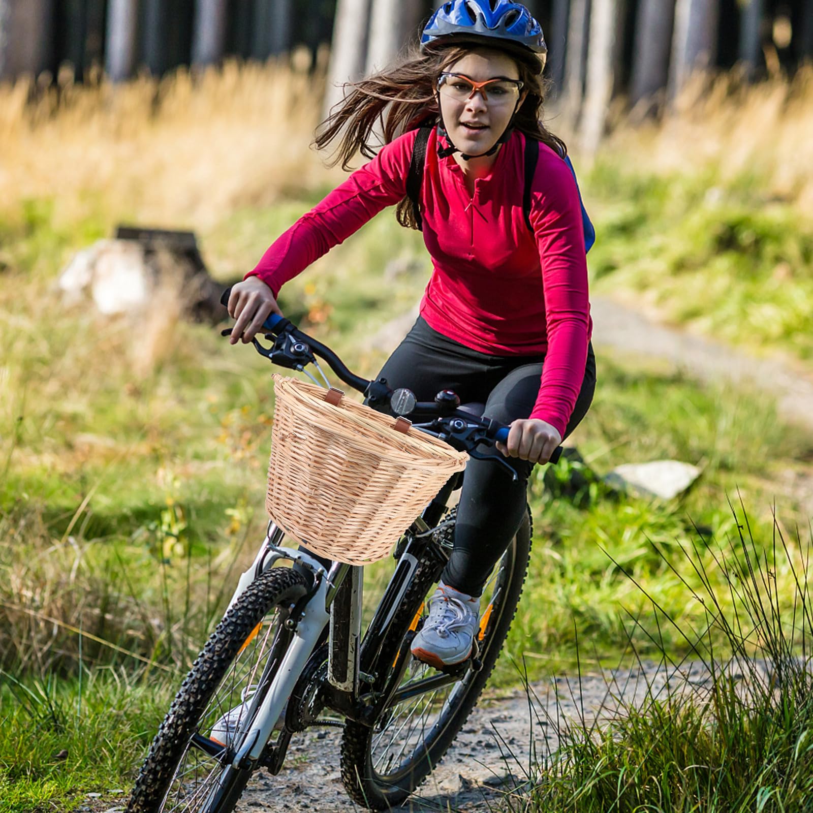 ULTECHNOVO Cesta de Mimbre con Asa Color Caqui Color Aleatorio Gran Espacio y Superficie Lisa para Bicicleta Adecuado para Almacenamiento y Ciclismo al Aire Libre