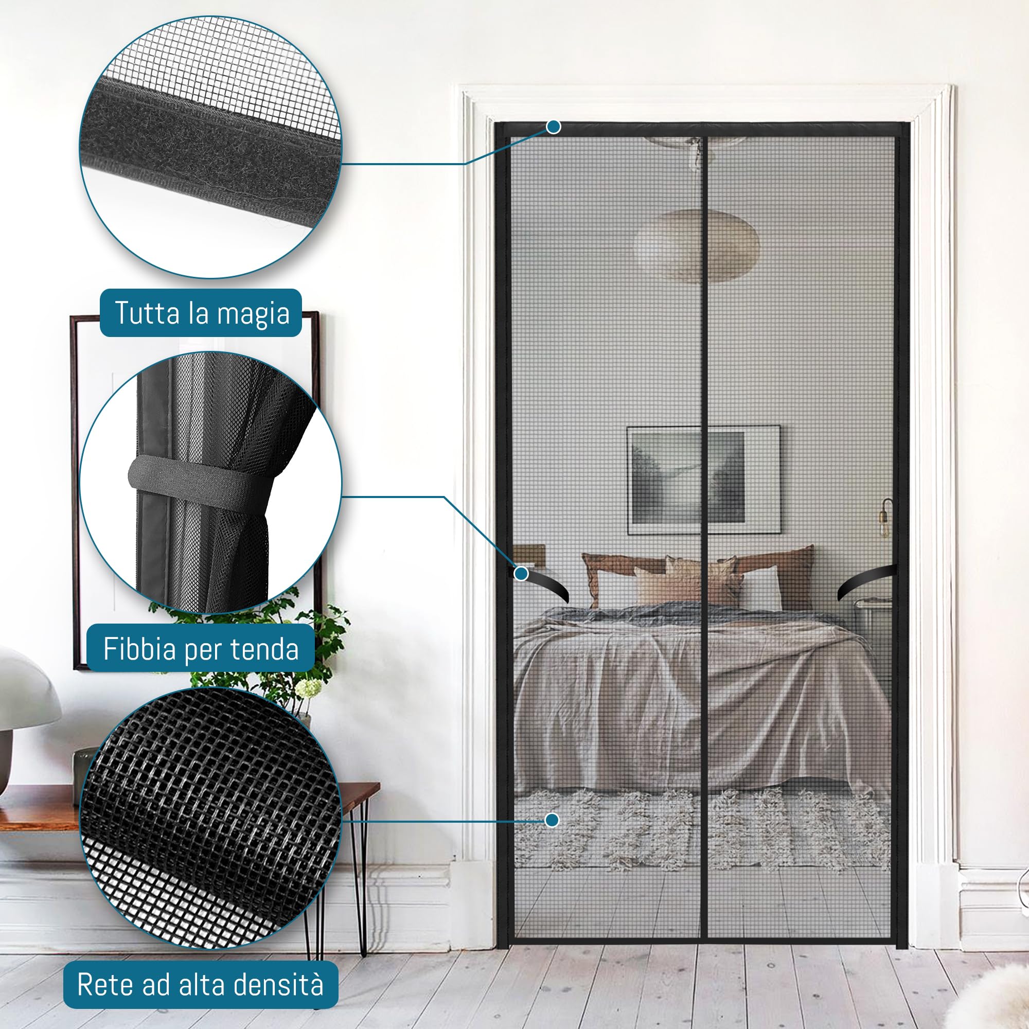 Zanzariera Magnetica Porta 120x220 Cm - Chiusura Automatica, Nero | Facile Installazione Con Velcro - Foto 8