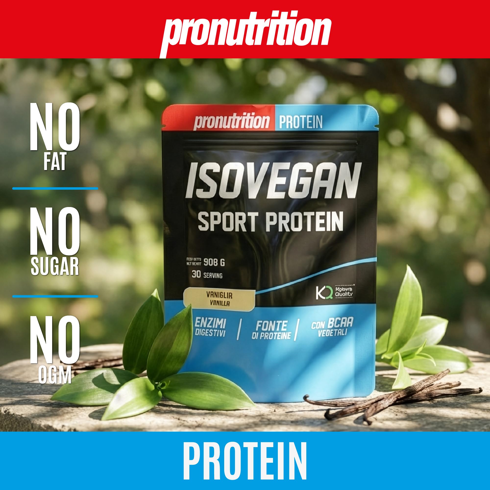 Pronutrition Iso Vegan Sport Protein – Blend Vegetale Isolato con BCAA 4 1 1 ed Enzimi Digestivi per Recupero Muscolare – Gusto Vaniglia