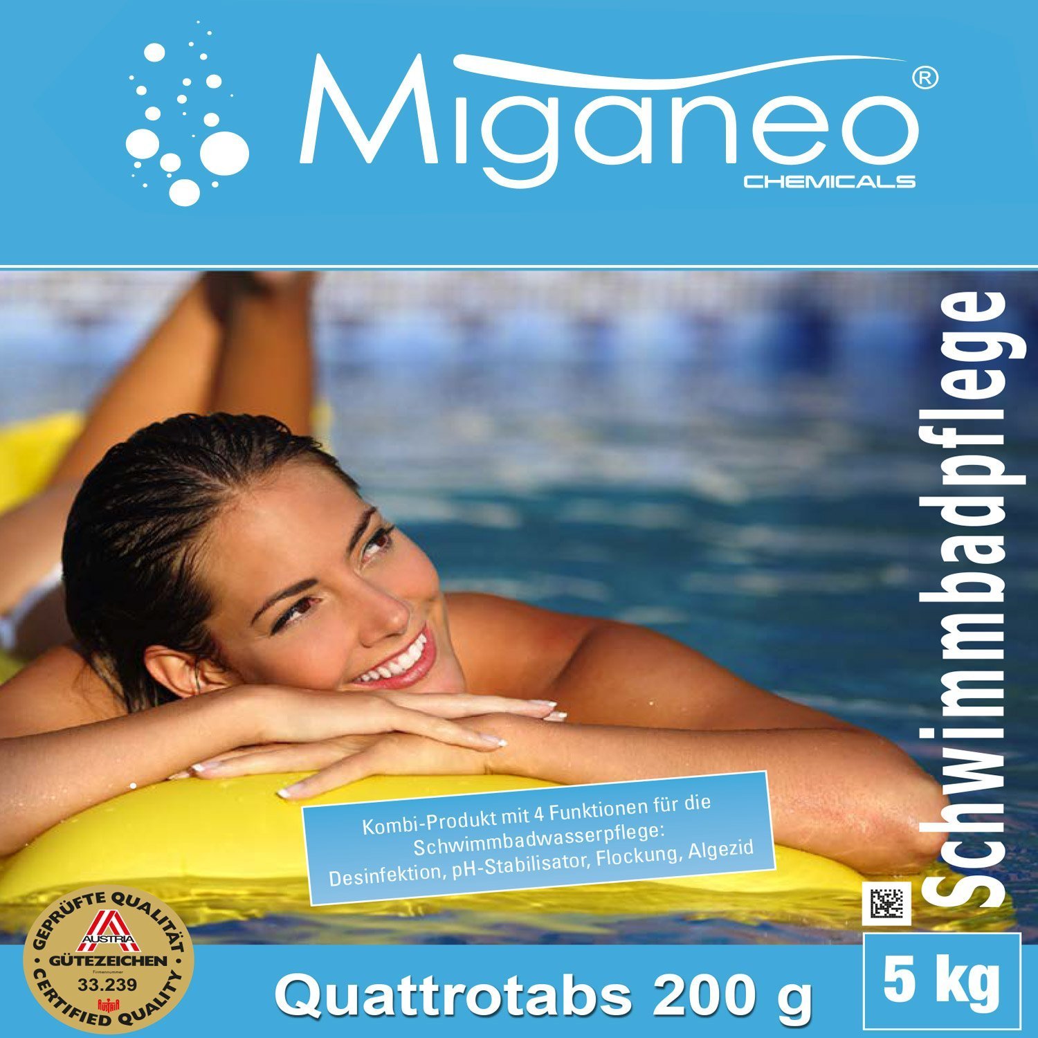 Miganeo Quattrotabs/Chlortabletten 200g - Multi-All-in-One 5 kg - Langsamlöslich | Effektiv | Neutralisierend & Stabilisierend