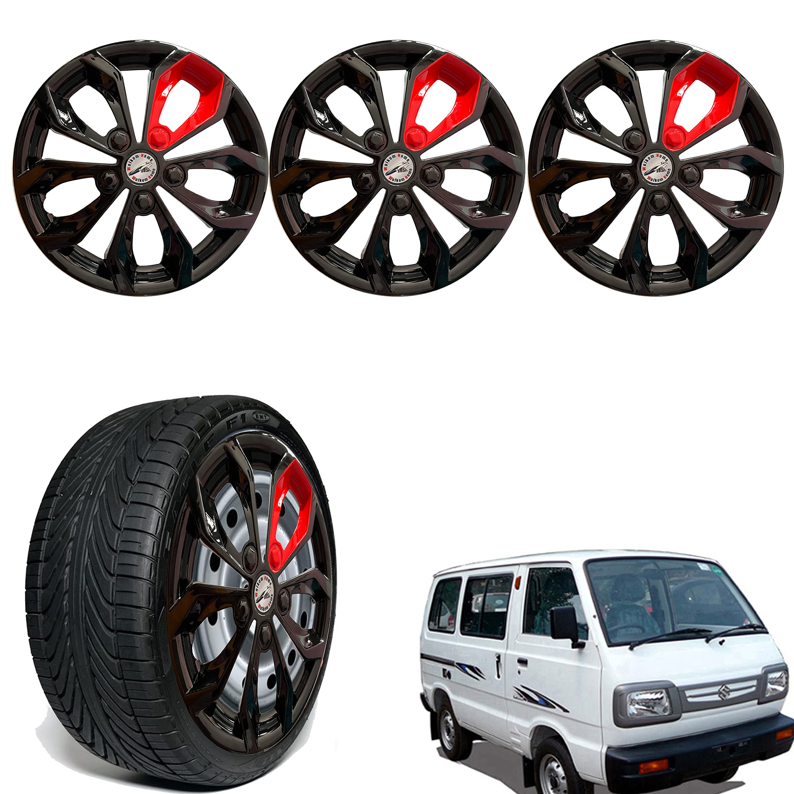 WolkomHome Car Accessories Wheel Cap, Hub Cap Wheelcover 12 Inch Wheel Cover Furry Black RED Patch Color for Omni-image-21