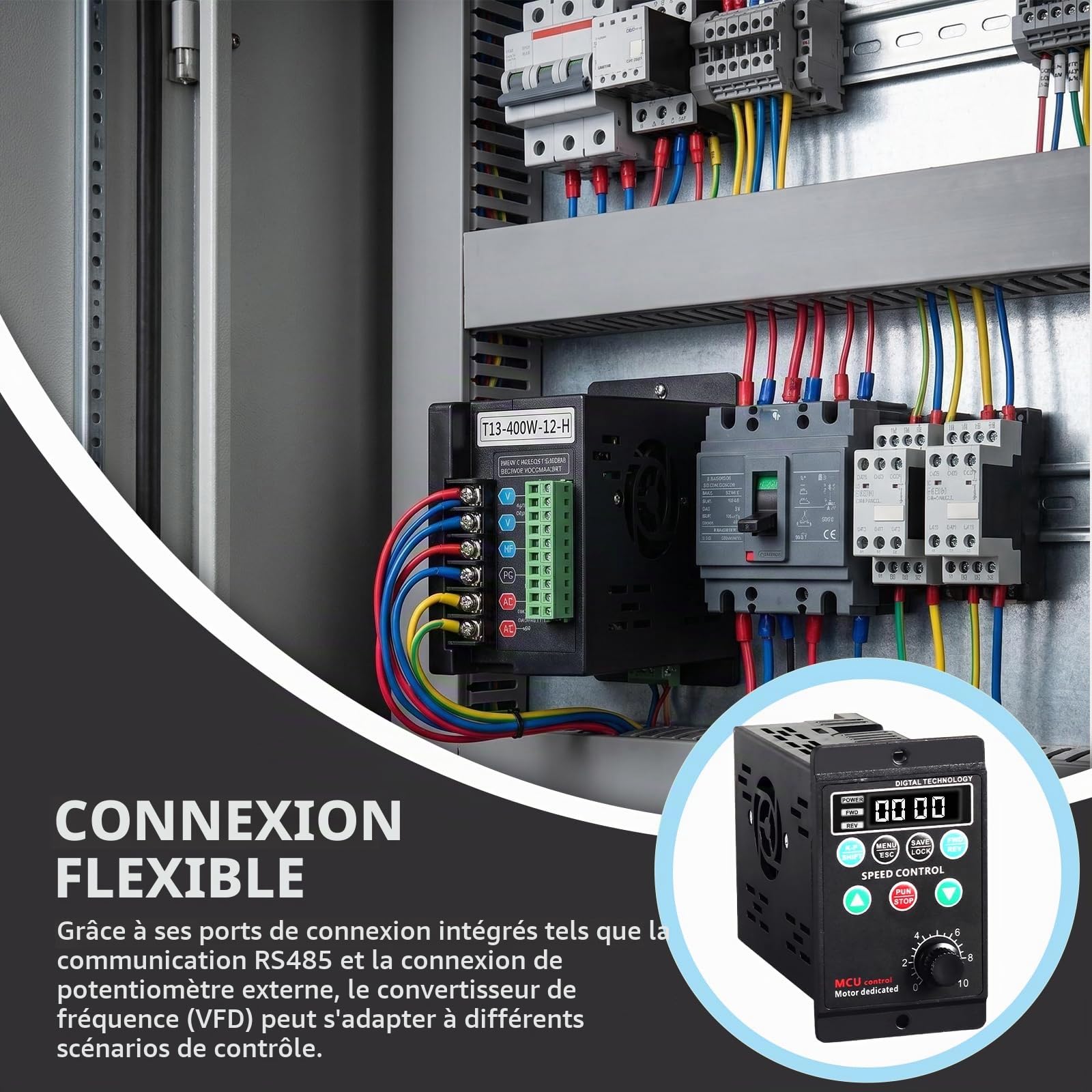 Convertisseur de fréquence (VFD) 220 V monophasé, Sortie triphasée, variateur de Vitesse pour Moteur 750 W AC 220 V avec Protections Multiples et Affichage numérique